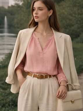 Part Two peasant top 4 pink 100% linen balloon sleeves boho scandie girl luxury